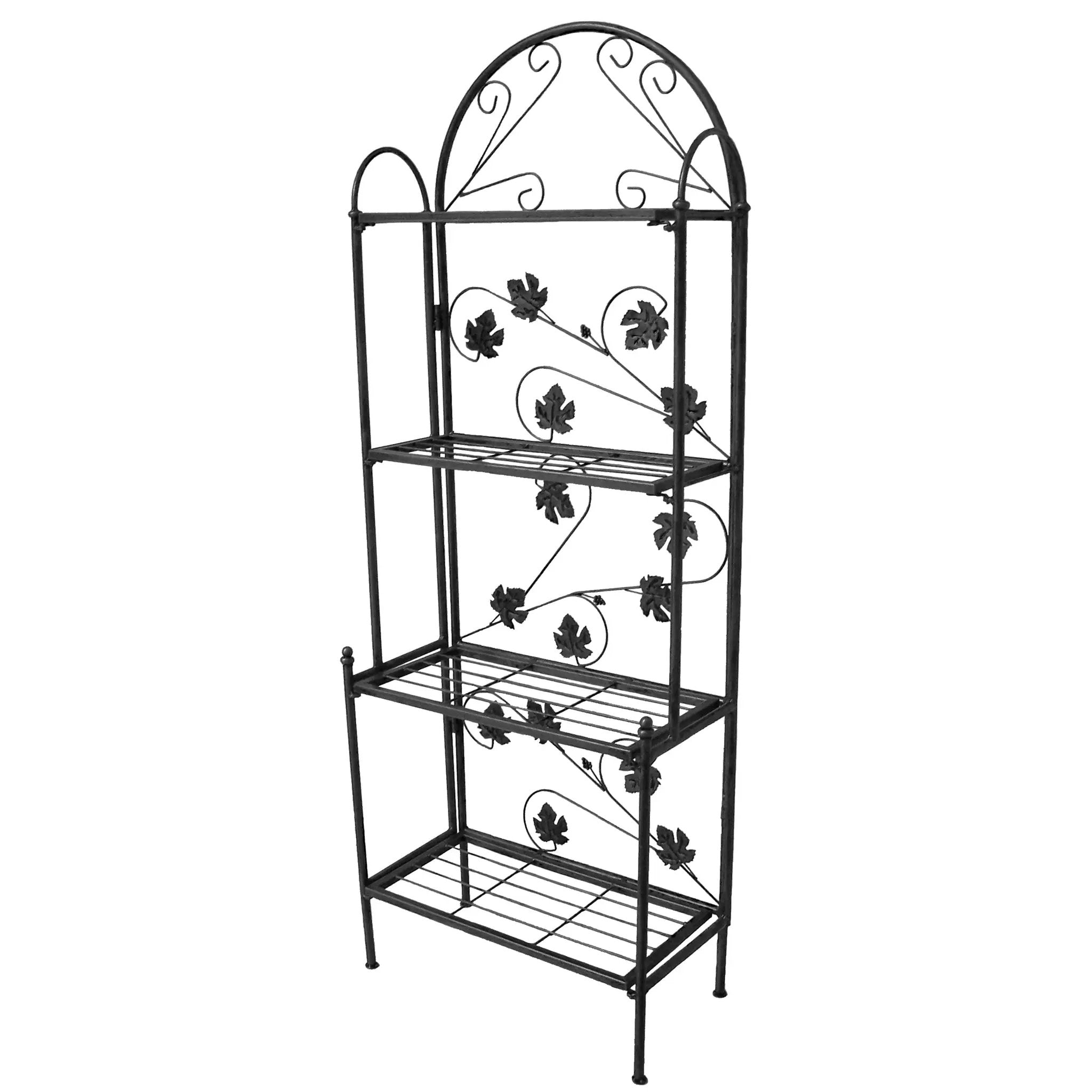 4-Tier Black Bakers Rack Plant Stand with Leaves by Sharicks