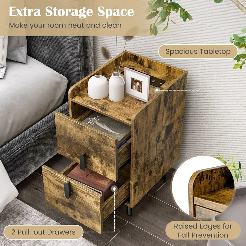 Nightstand Side Tables with 2 Drawers and 2 USB Ports by DirectDeals