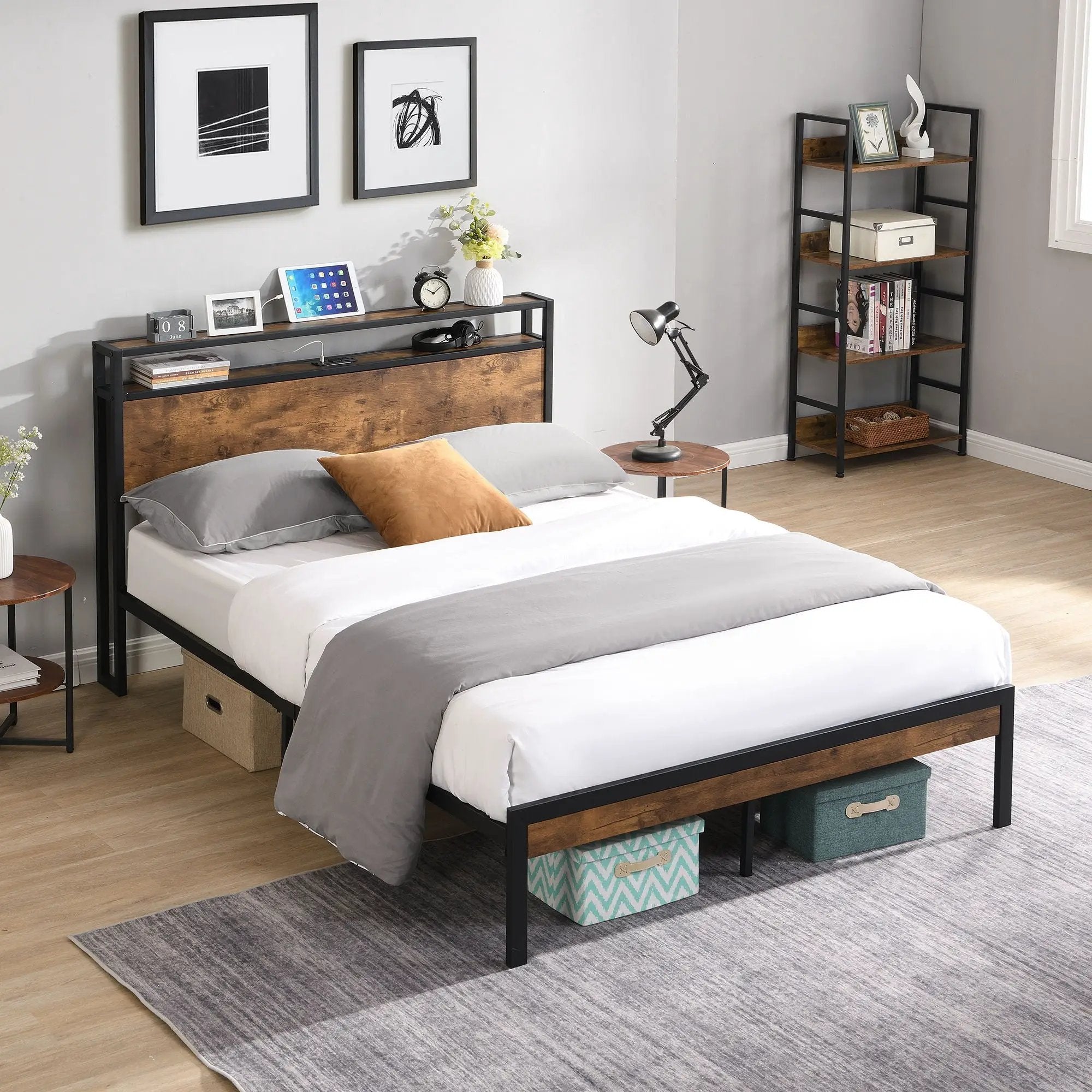 Platform Bed Frame With Wooden Headboard And Footboard, USB Liner by Unique Piece Furniture