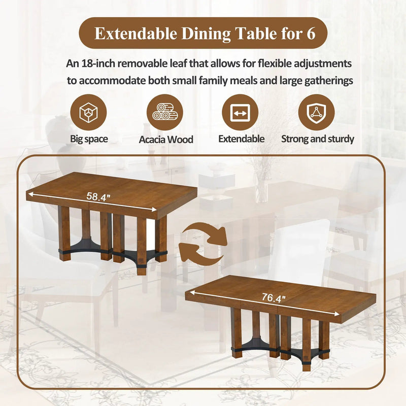Topmax - 7 Piece Rustic Extendable Dining Table Set With Removable Leaf, 2 Arm Chairs And 4 Armless Chairs by Unique Piece Furniture