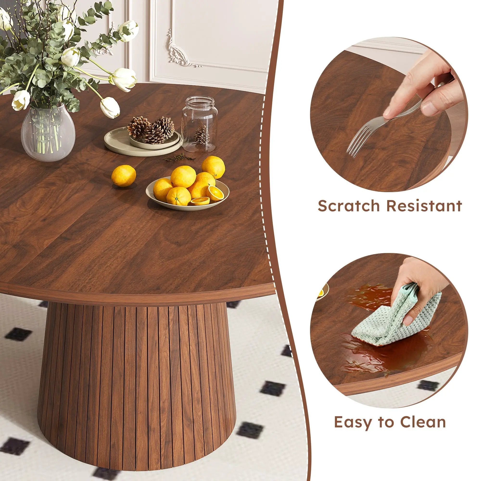 47 Inch Round MDF Dining Table for 4, Modern Farmhouse Style by HouseOfZazla