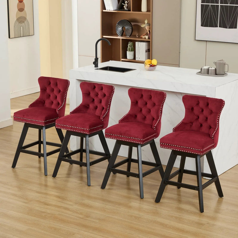 Swivel Velvet Barstools with Button Tufted Decoration - Set of 2 (Wine Red) by HouseOfZazla