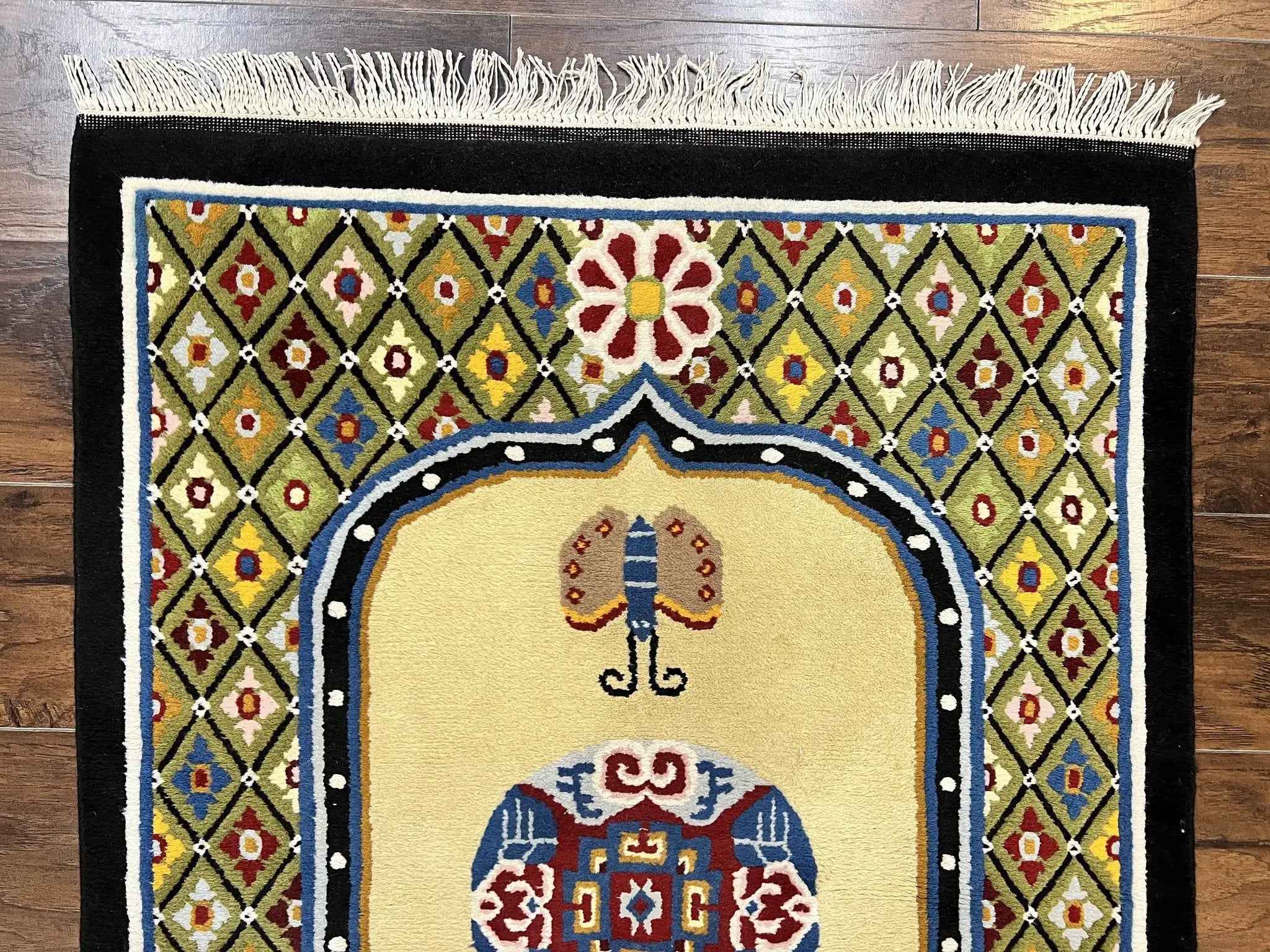 Chinese Rug 3x6 ft, Chinese Wool Rug, Tiensin Rug, Handmade Wool 3 x 6 Vintage Peking Rug, Art Deco Rug, Butterflies by Jewel Rugs