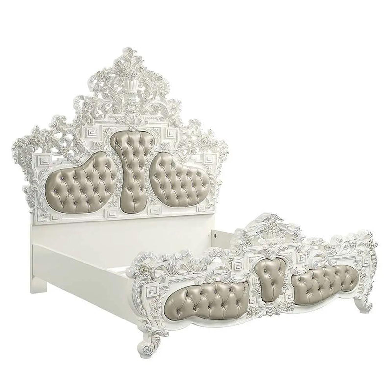 Vanaheim - Eastern King Bed - Beige Synthetic Leather & Antique White by Unique Piece Furniture