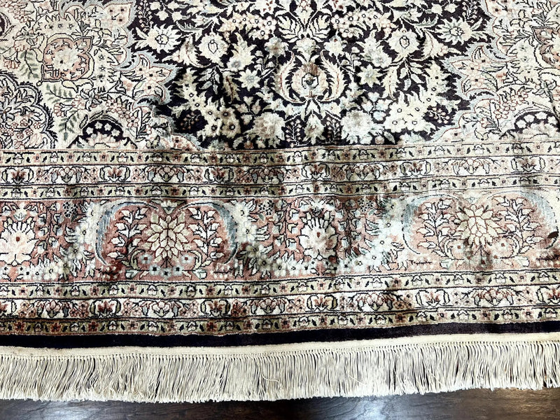 Silk Indian Kashmiri Rug 8x10, Floral Medallion, Indo Persian Carpet, Handmade Vintage Silk Rug by Jewel Rugs