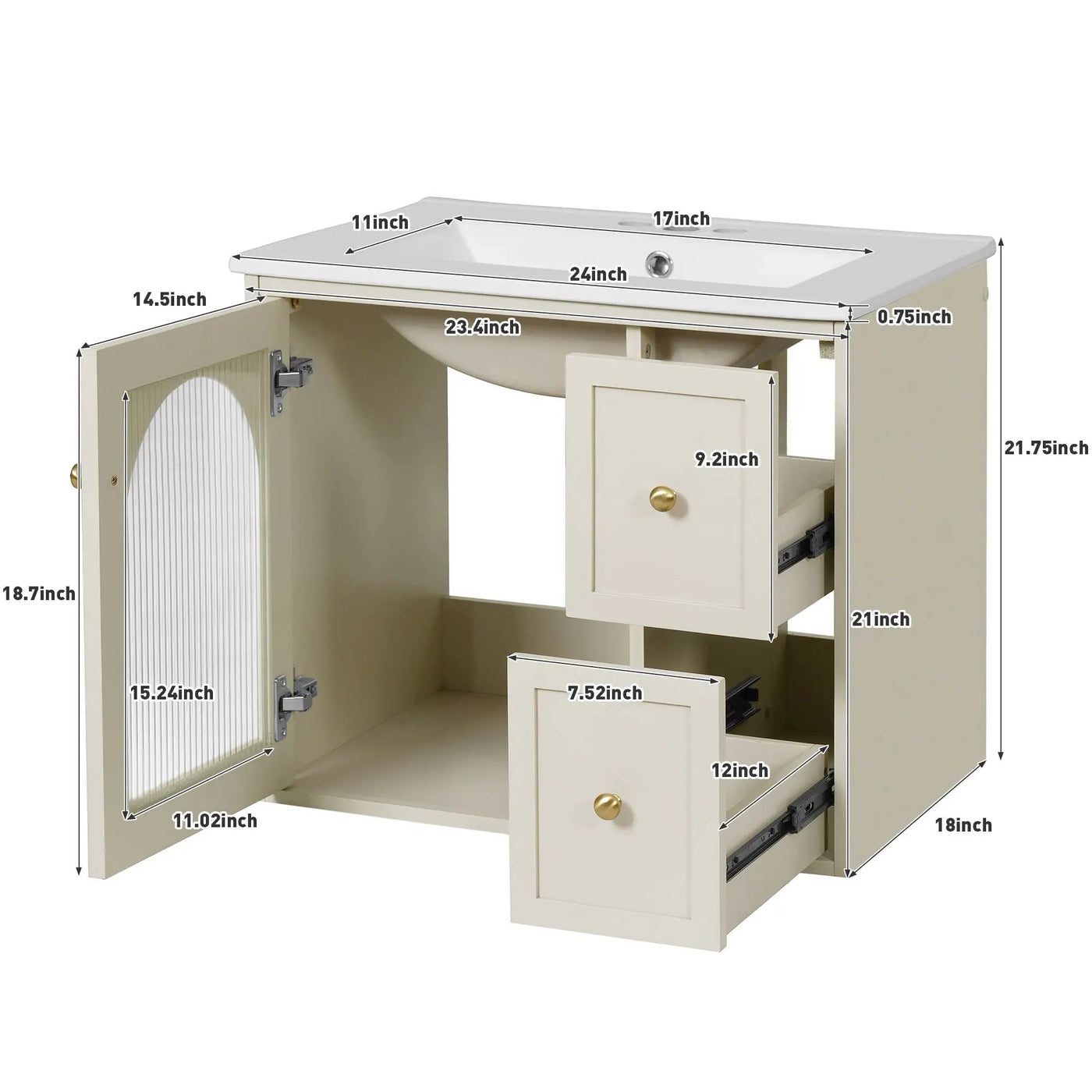Wall-Mounted Bathroom Vanity Set With Sink, 2 Drawers And Soft-Close Door by Unique Piece Furniture