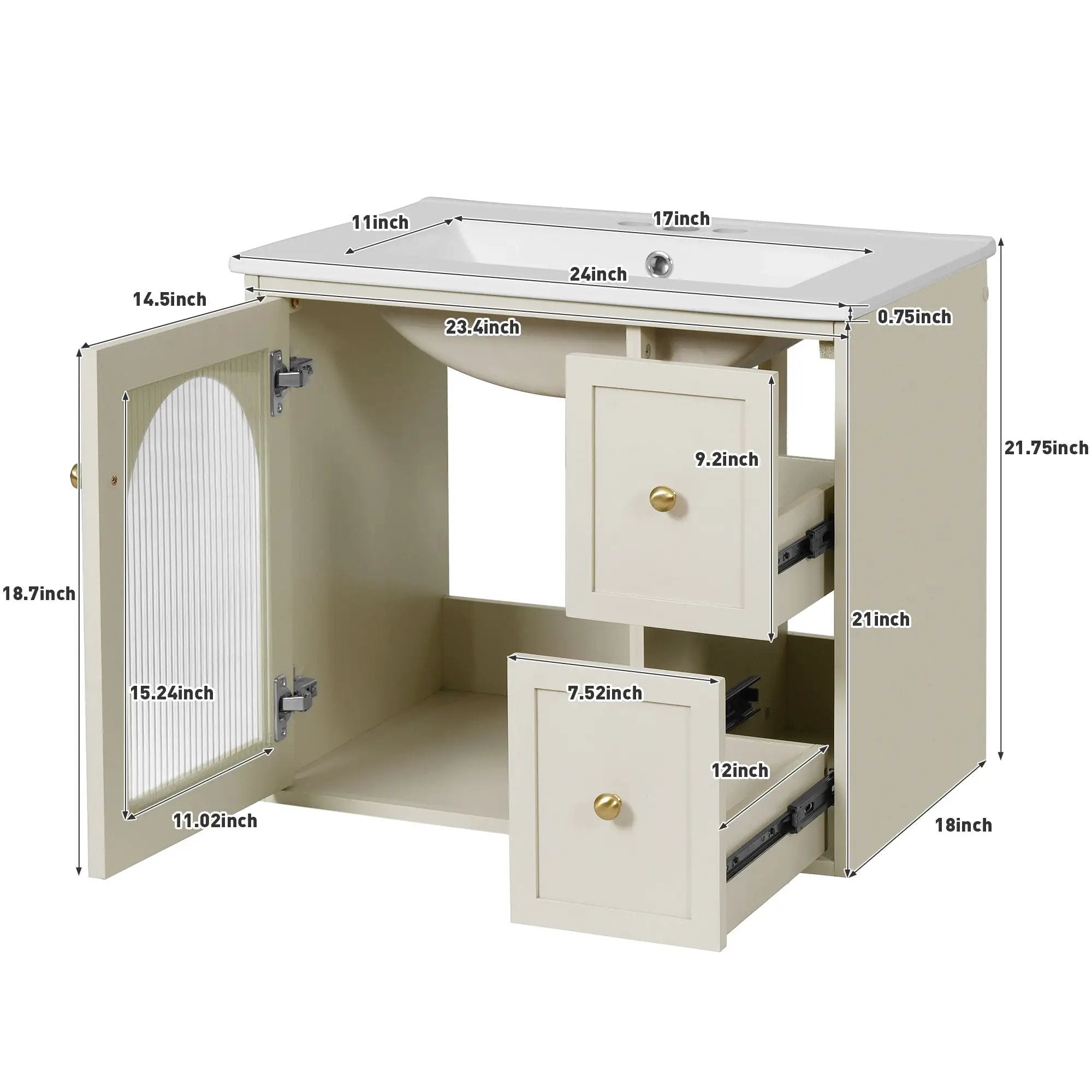 Wall-Mounted Bathroom Vanity Set With Sink, 2 Drawers And Soft-Close Door by Unique Piece Furniture