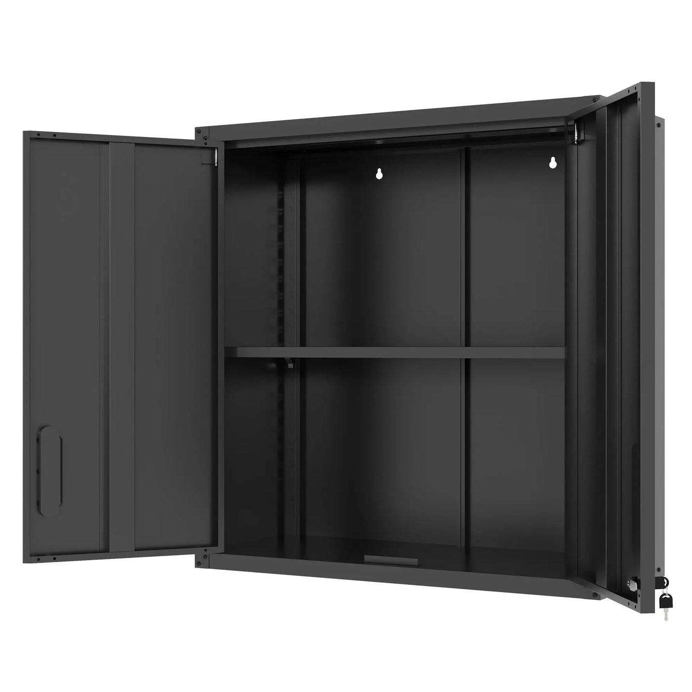Metal Wall Mounted Tool Storage Cabinet With 2 Locking Doors, Adjustable Shelf, And Drawer by HouseOfZazla