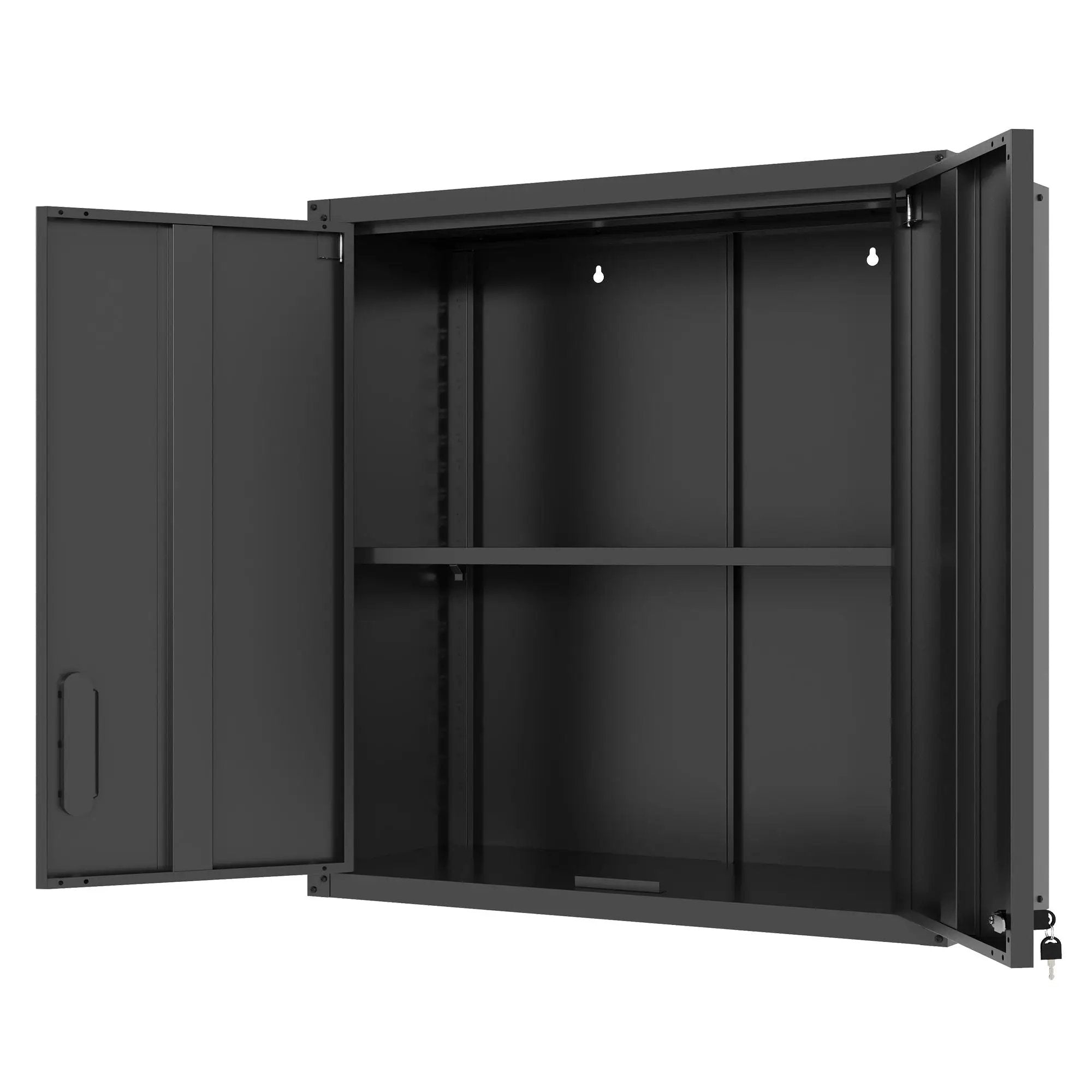 Metal Wall Mounted Tool Storage Cabinet With 2 Locking Doors, Adjustable Shelf, And Drawer by HouseOfZazla