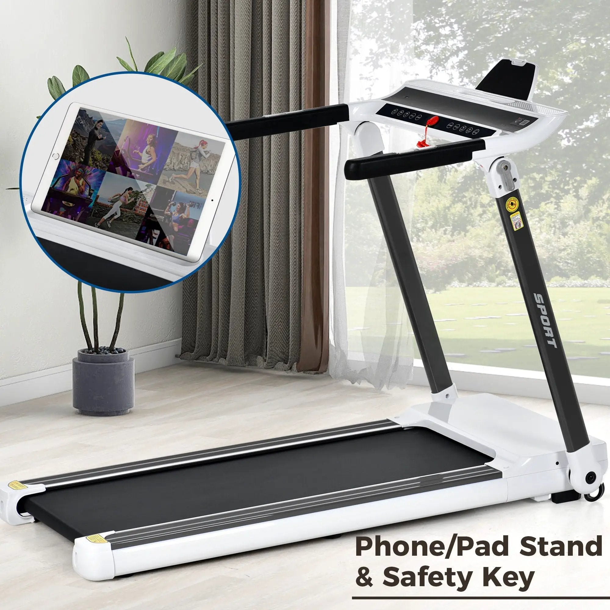 Portable Compact Treadmill, Electric Motorized 3.5Hp, 14Km / H, Medium Running Machine Motorised Gym 330Lbs, Foldable For Home Gym Fitness Workout Jogging Walking, Bluetooth Speaker App Fitime - White by HouseOfZazla