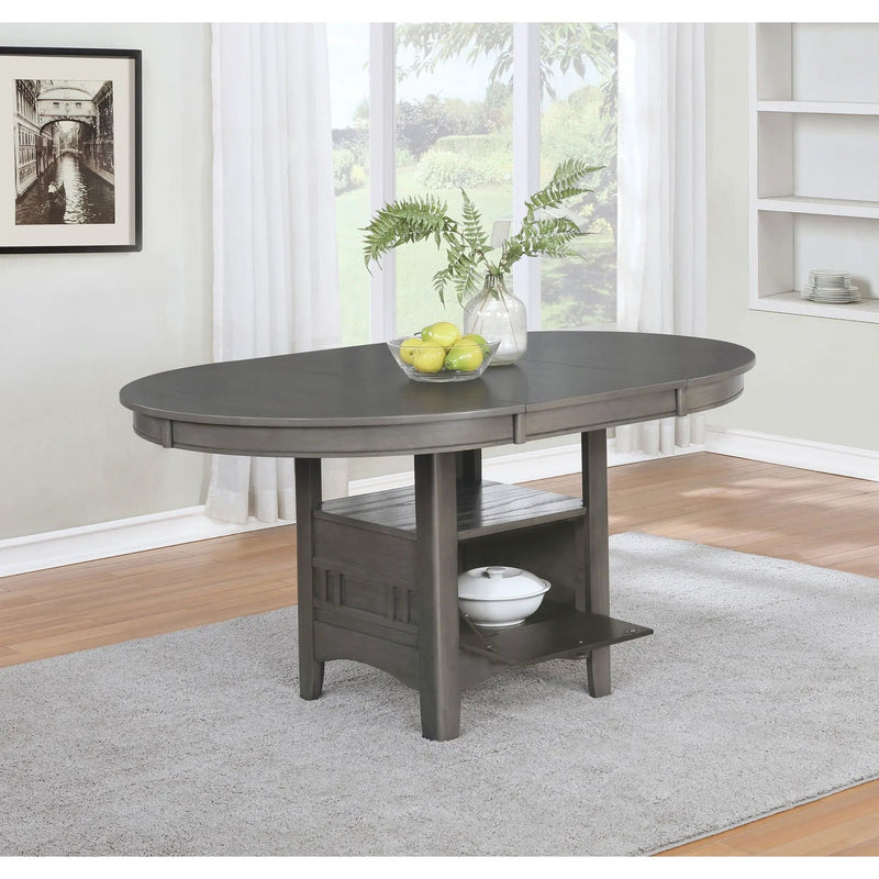 Lavon - Oval Extension Leaf Dining Table With Built In Storage - Gray