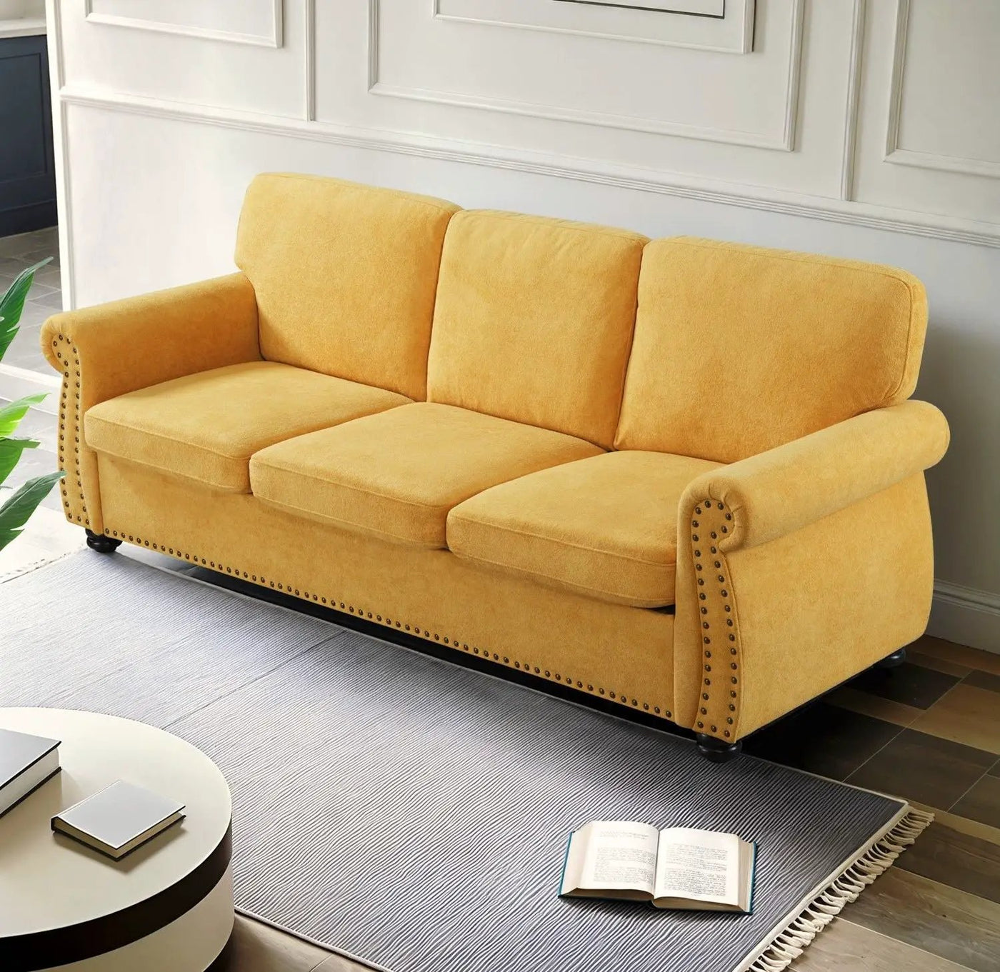 Soft Sofa, Upholstered 3 Seater Couch With High Density Foam, Loose Back Cushions And Turned Legs by Unique Piece Furniture