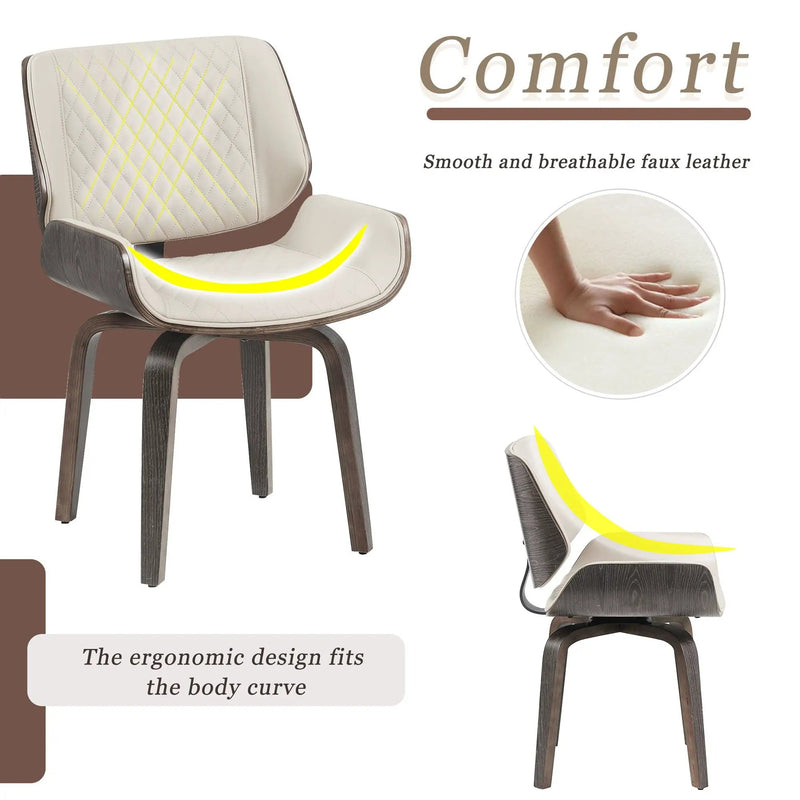 Dining Chair 360° Swivel, Ergonomic Design Upholstery, Bentwood Frame, (Set of 2) - Beige by Unique Piece Furniture