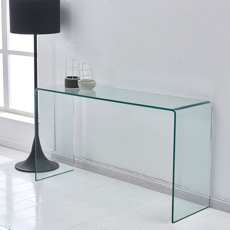 Elegant Transparent Tempered Glass Console Table With Rounded Edges, Modern Sofa Table - Clear by HouseOfZazla