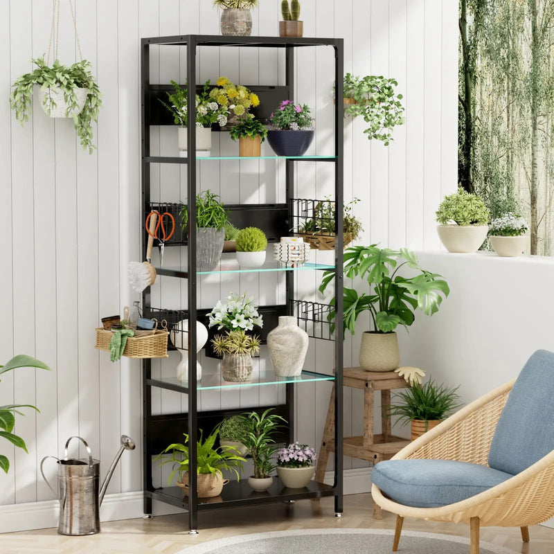 4 Tier Display Shelf With RGB Lights, LED Lighted Curio Cabinet With Adjustable Storage Box & Hooks - Black by Unique Piece Furniture