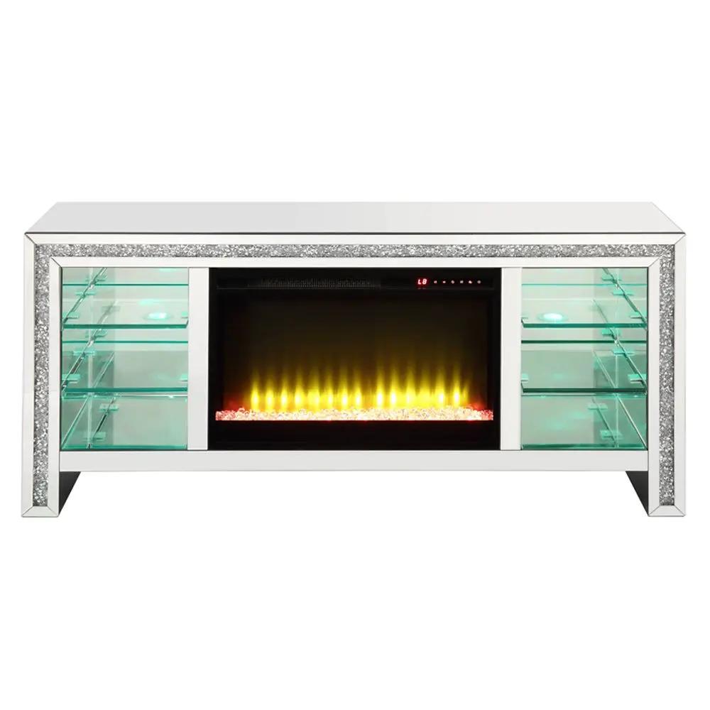 Noralie - 28" TV Stand With Fireplace & LED - Mirrored & Faux Diamonds by Unique Piece Furniture
