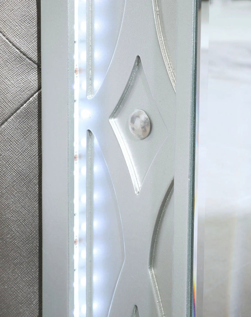 Gunnison Wood Eastern King LED Panel Bed Silver Metallic by Unique Piece Furniture