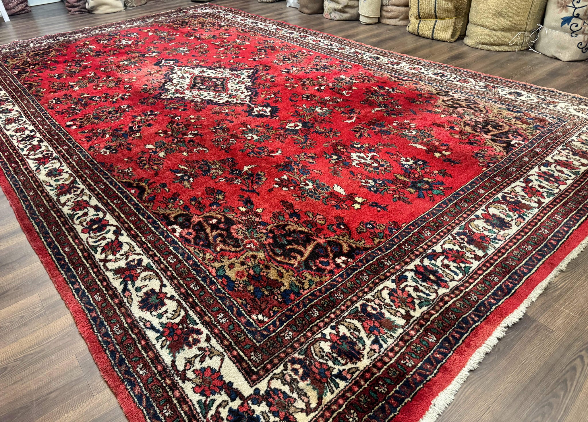 Palace Size Persian Rug 11x18, Red, Bibikabad Rug, Handmade Large Wool Carpet, Persian Hamadan Rug, Dargazin Rug by Jewel Rugs