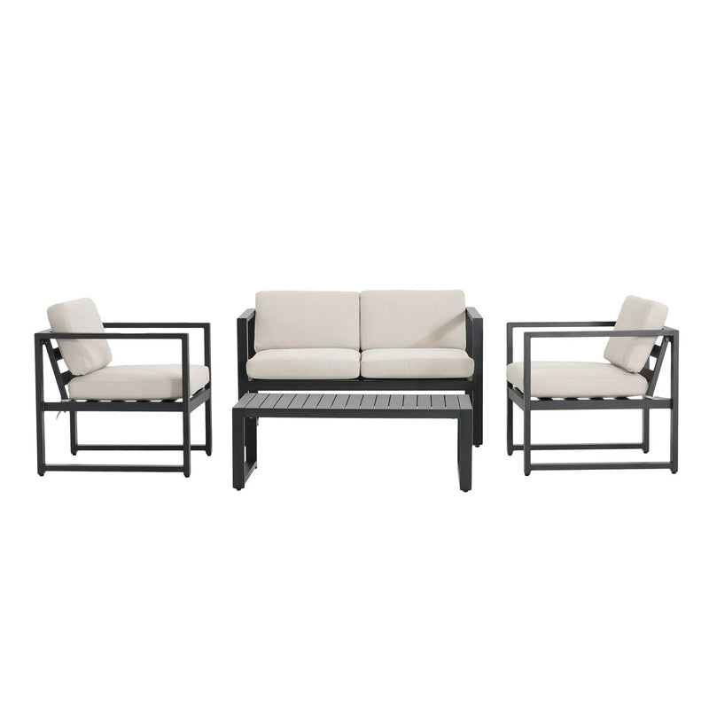 Navan 4-Piece Outdoor Chat Set - Black / Beige by HouseOfZazla