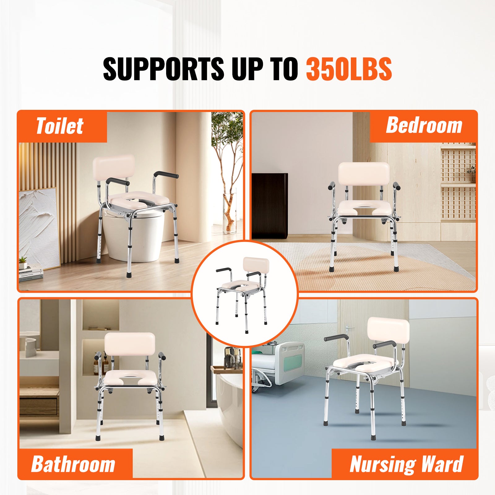 Commode Chair with Padded Seat and Adjustable Height by HouseOfZazla