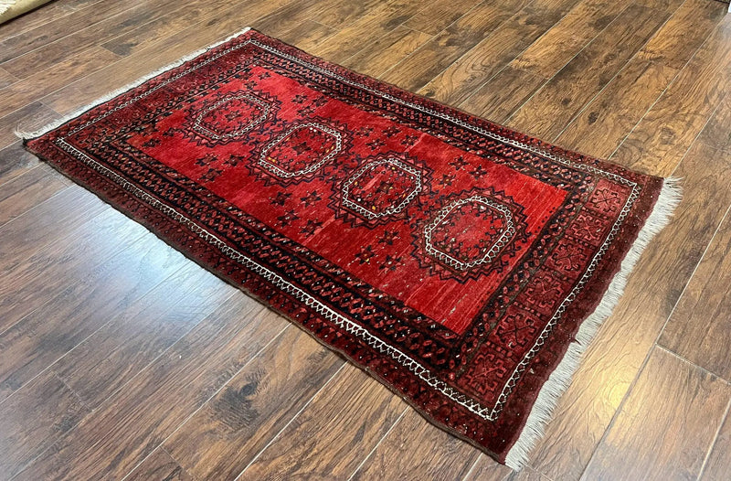 Afghan Rug 3x6, Semi Antique Vintage Oriental Carpet, Wool Handmade Red Rug, Tribal Rug, Afghan Beshir Rug by Jewel Rugs