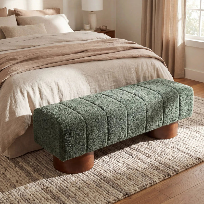 Green Boucle Upholstered Indoor Dining Bench by HouseOfZazla