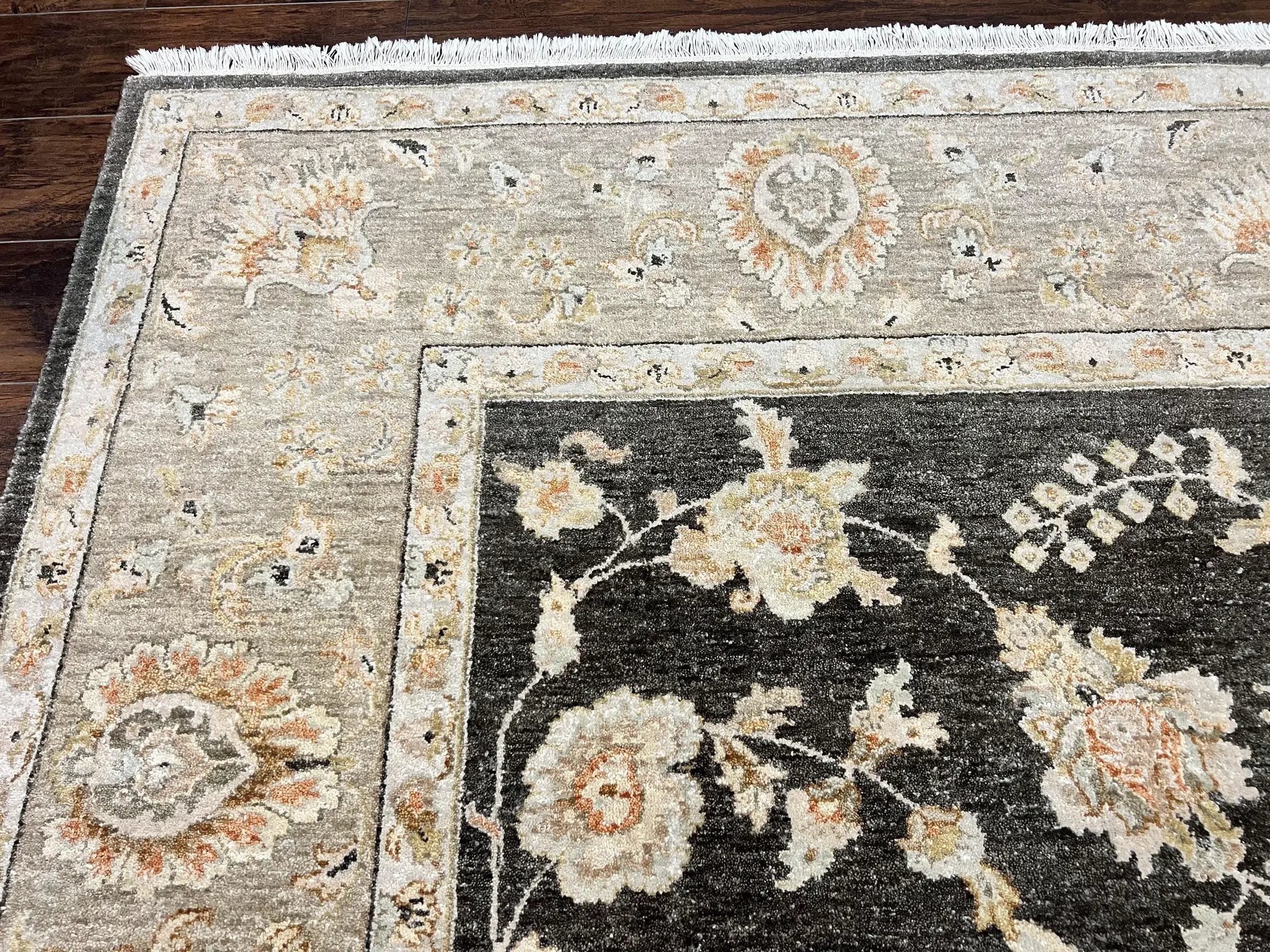 Indo Persian Rug 9x12, Sultanabad Indian Carpet, Dark Brown, Hand Knotted Vintage Wool Rug by Jewel Rugs