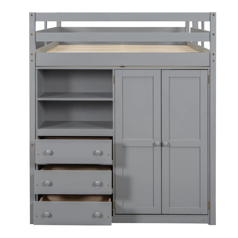 Loft Bed With Built In Wardrobe, Shelves And Drawers