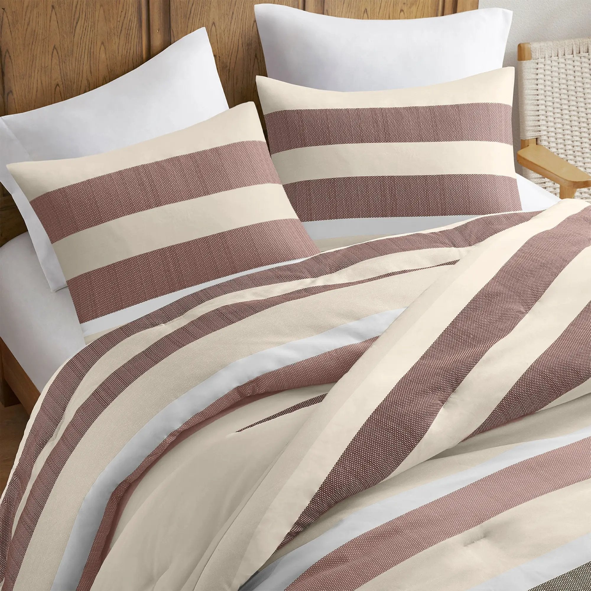 3-Piece Full/Queen Stripe Textured Print Comforter Set in Terracotta by HouseOfZazla