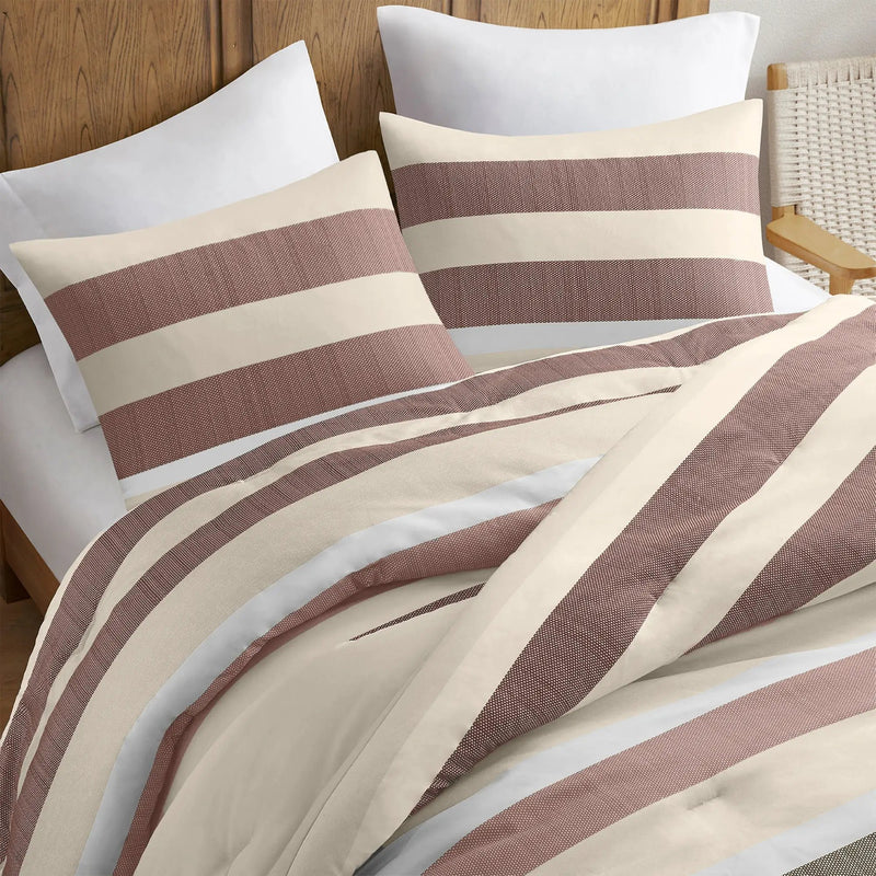 3-Piece King/Cal King Stripe Textured Print Comforter Set - Terracotta by HouseOfZazla