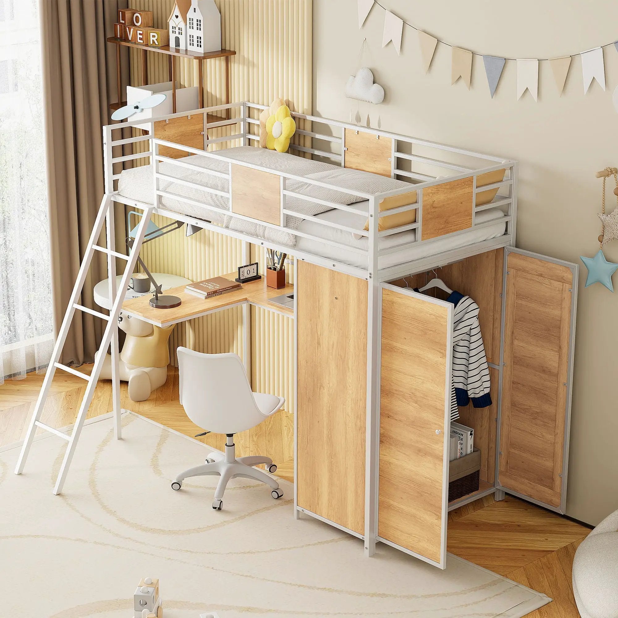 Loft Bed With L Shape Desk And Wardrobe by HouseOfZazla