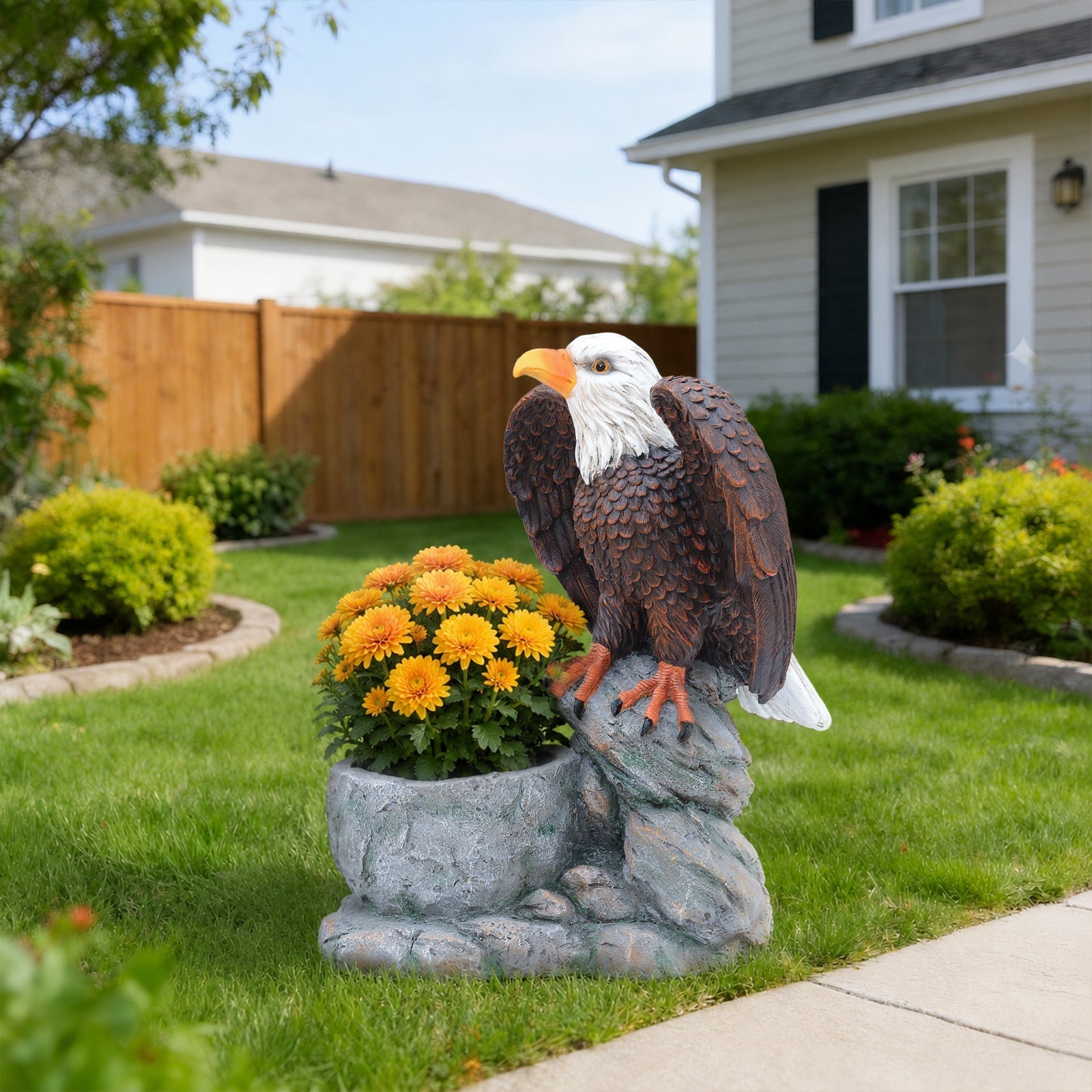 Standing Eagle Statue Garden Planter on Faux Stone Base by HouseOfZazla