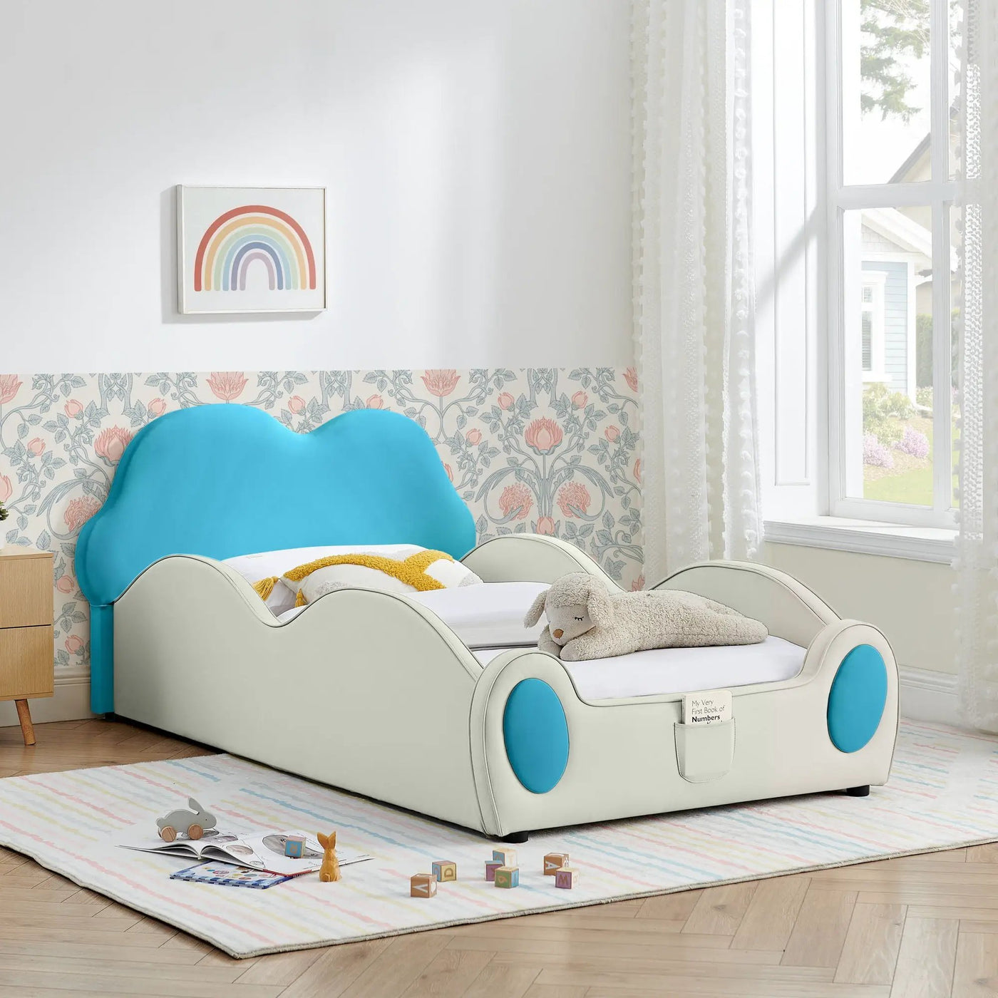 Cute Cloud Shape Bed With Guardrails Cartoon Design, Storage Pocket by Unique Piece Furniture