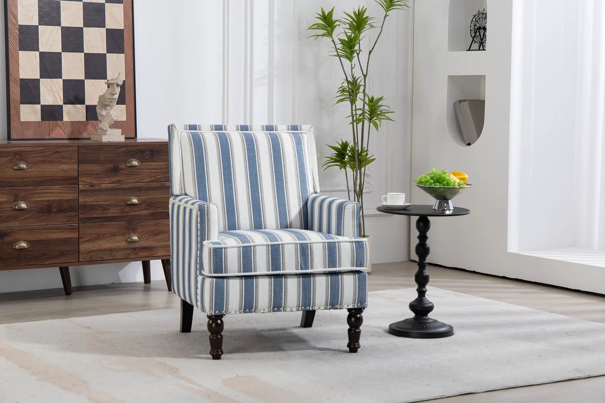 Upholstered Accent Chair, Vintage Armchair with Striped Upholstery by HouseOfZazla