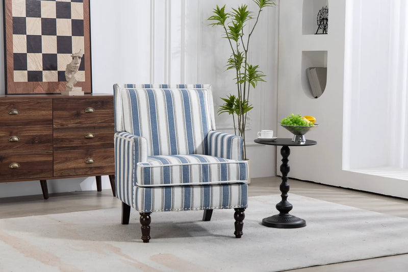Upholstered Accent Chair, Vintage Armchair with Striped Upholstery by HouseOfZazla