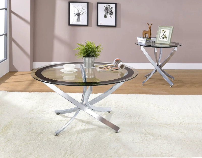 Brooke Round Glass Top Coffee Table Metal Base Chrome by Unique Piece Furniture
