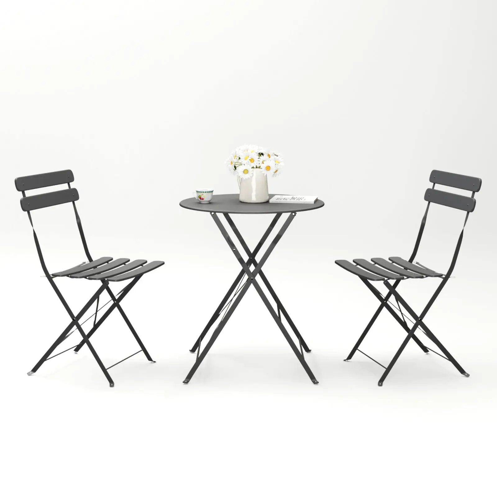 3 Pieces Patio Bistro Balcony Metal Chair Table Set - Gray by HouseOfZazla