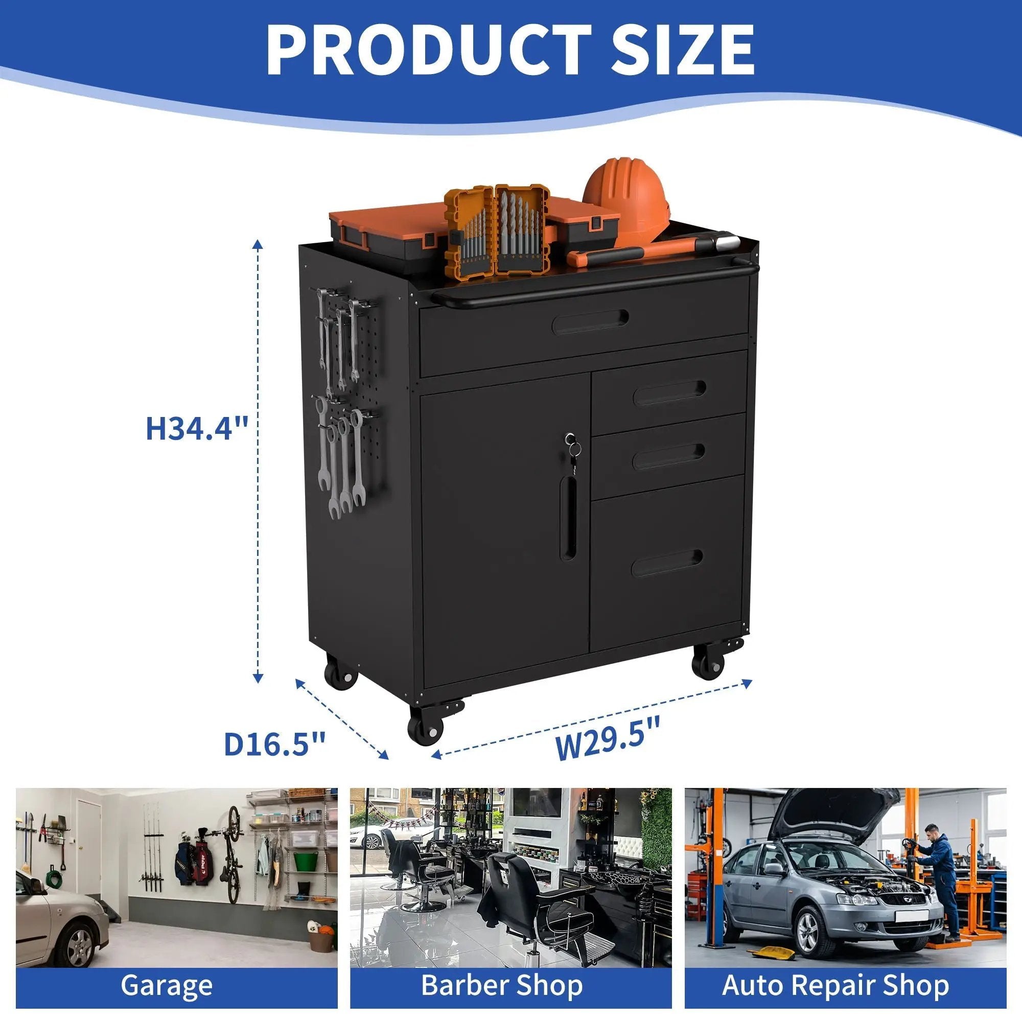 Rolling Tool Cabinet Heavy Duty Garage Storage With Lockable Doors & Drawers by HouseOfZazla