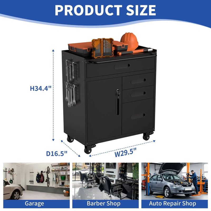 Rolling Tool Cabinet Heavy Duty Garage Storage With Lockable Doors & Drawers by HouseOfZazla