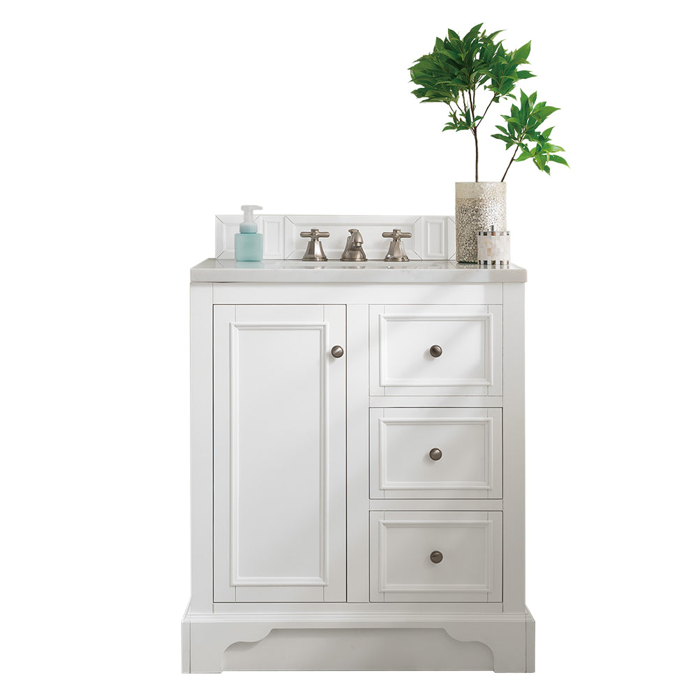 James Martin De Soto 30" Single Bathroom Vanity, Bright White with Eternal Jasmine Pearl countertop