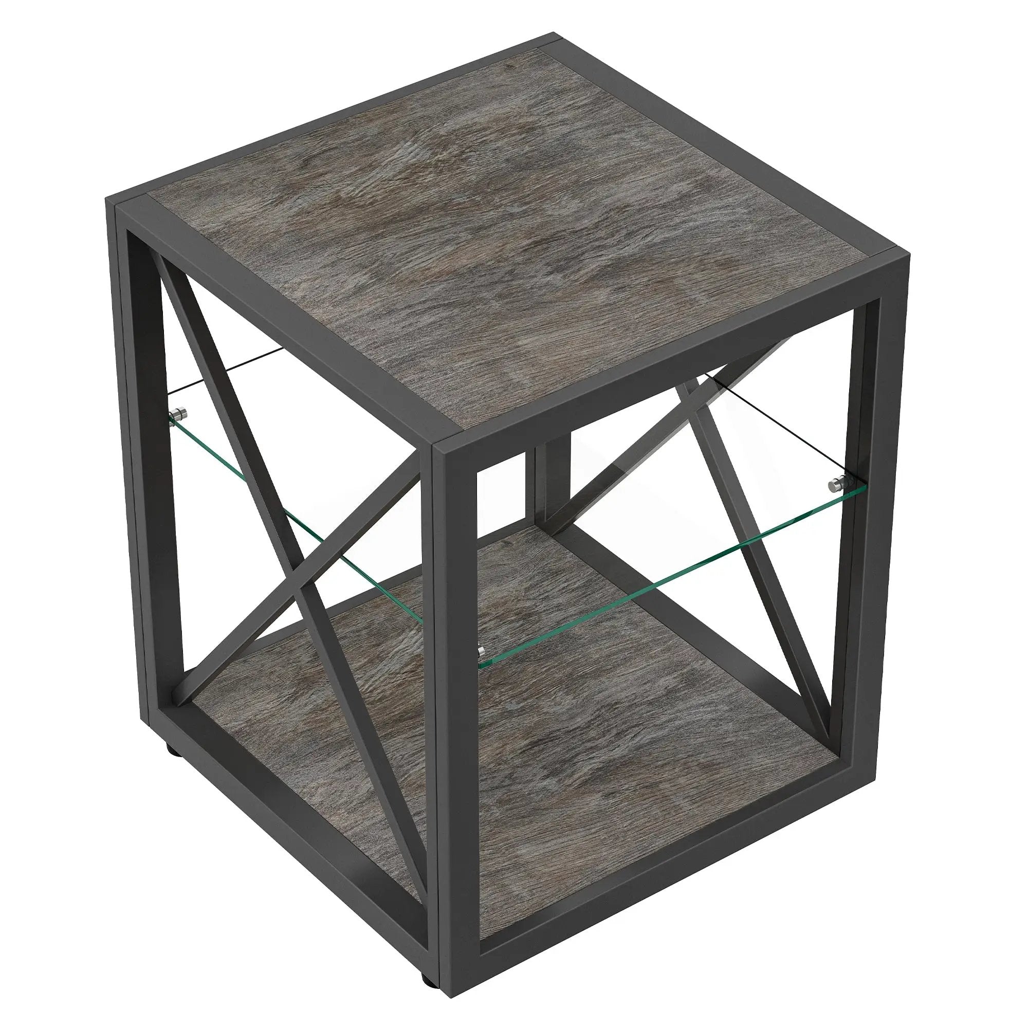 Modern End Table Nightstand with Tempered Glass & Wood Grain MDF by HouseOfZazla