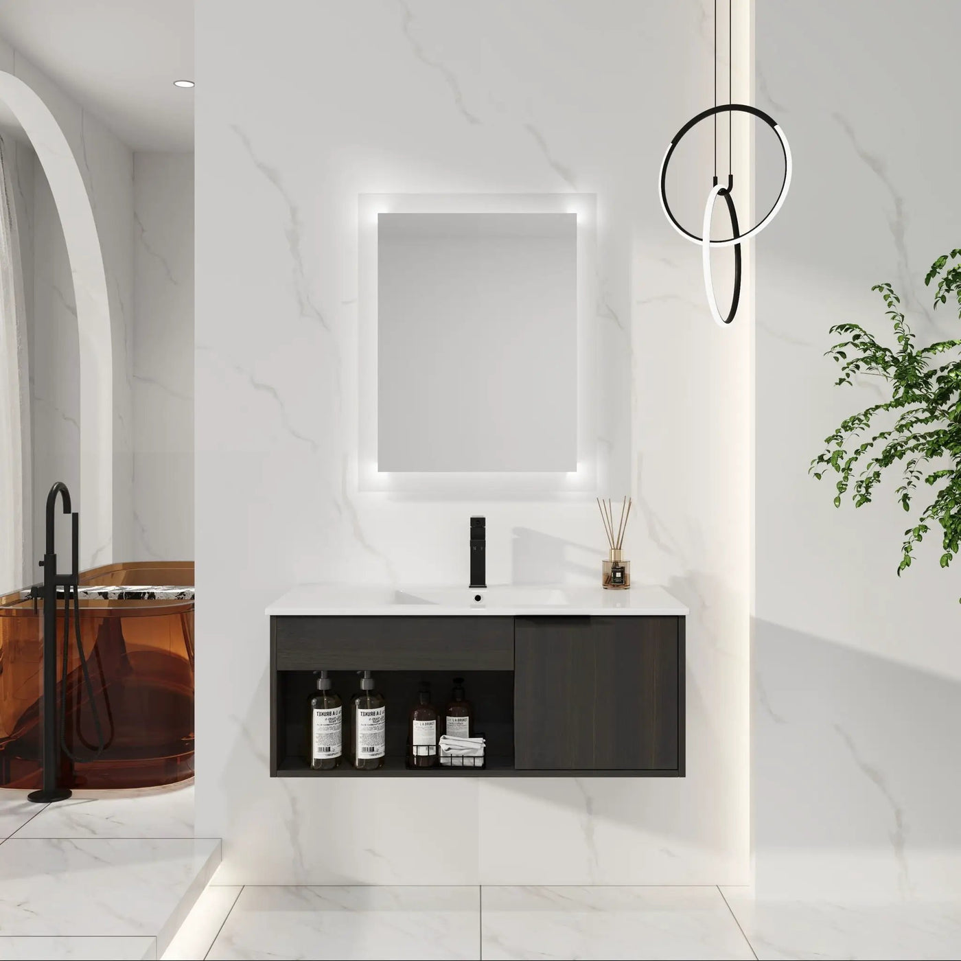Wall Mounted Floating Bathroom Vanity With Open Shelf & Soft Close Door by Unique Piece Furniture