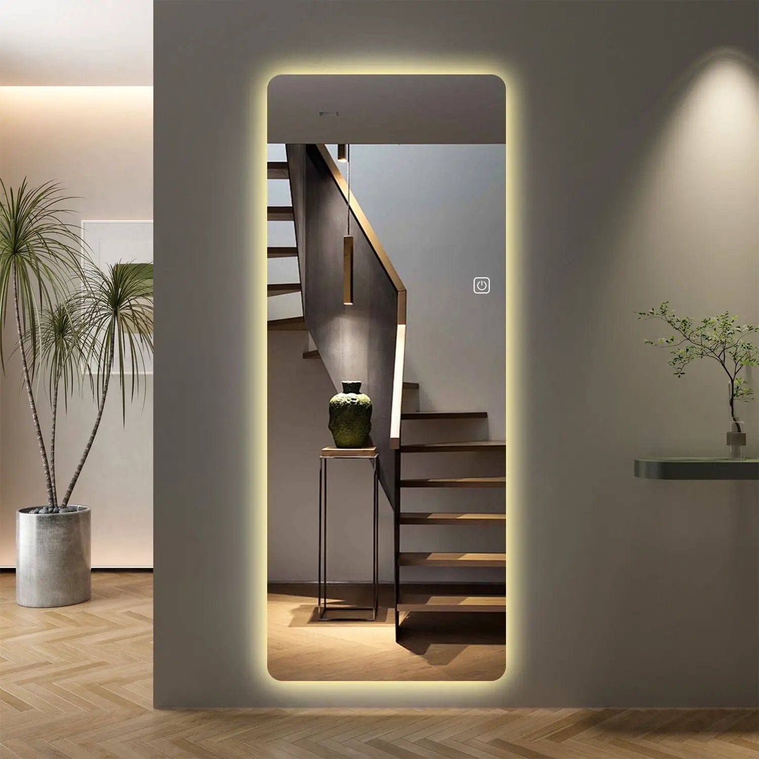 Wall Mounted Full Body Mirror With Dimming Lights Glass - Silver by Unique Piece Furniture