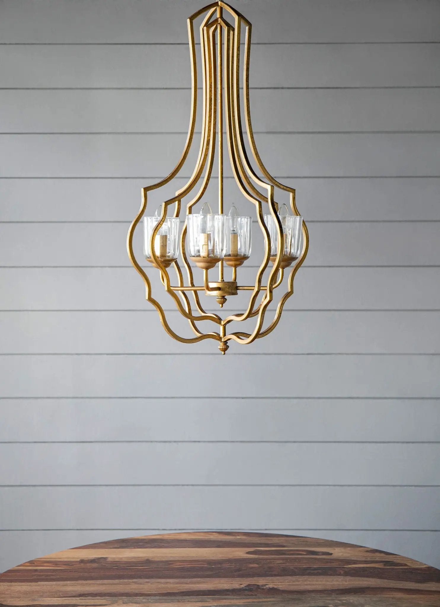 4 Light Metal Chandelier, Hanging Light Fixture With Adjustable Chain For Kitchen, Bulb Not Included - Gold by HouseOfZazla