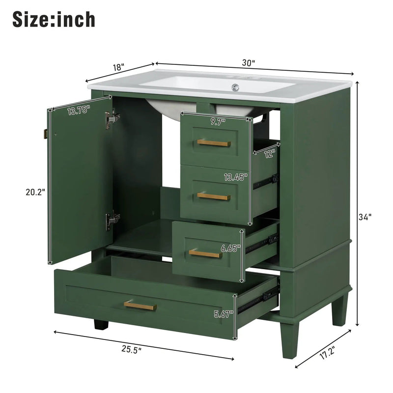Bathroom Vanity, Modern Bathroom Cabinet With Sink Combo Set, Bathroom Storage Cabinet With A Soft Closing Door And 3 Drawers, Solid Wood Frame by Unique Piece Furniture