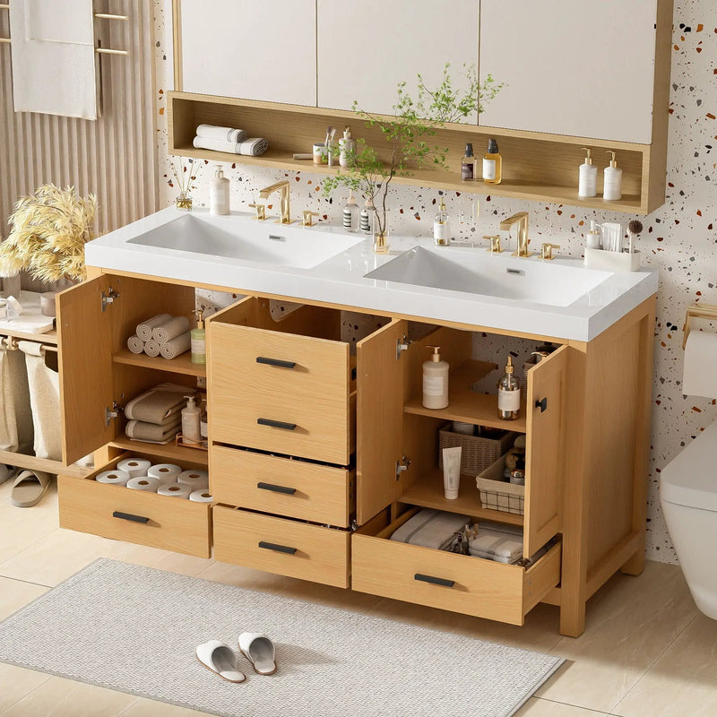 Bathroom Vanity With Double Sink, Soft Close Doors & Drawers Handles - Wood by Unique Piece Furniture