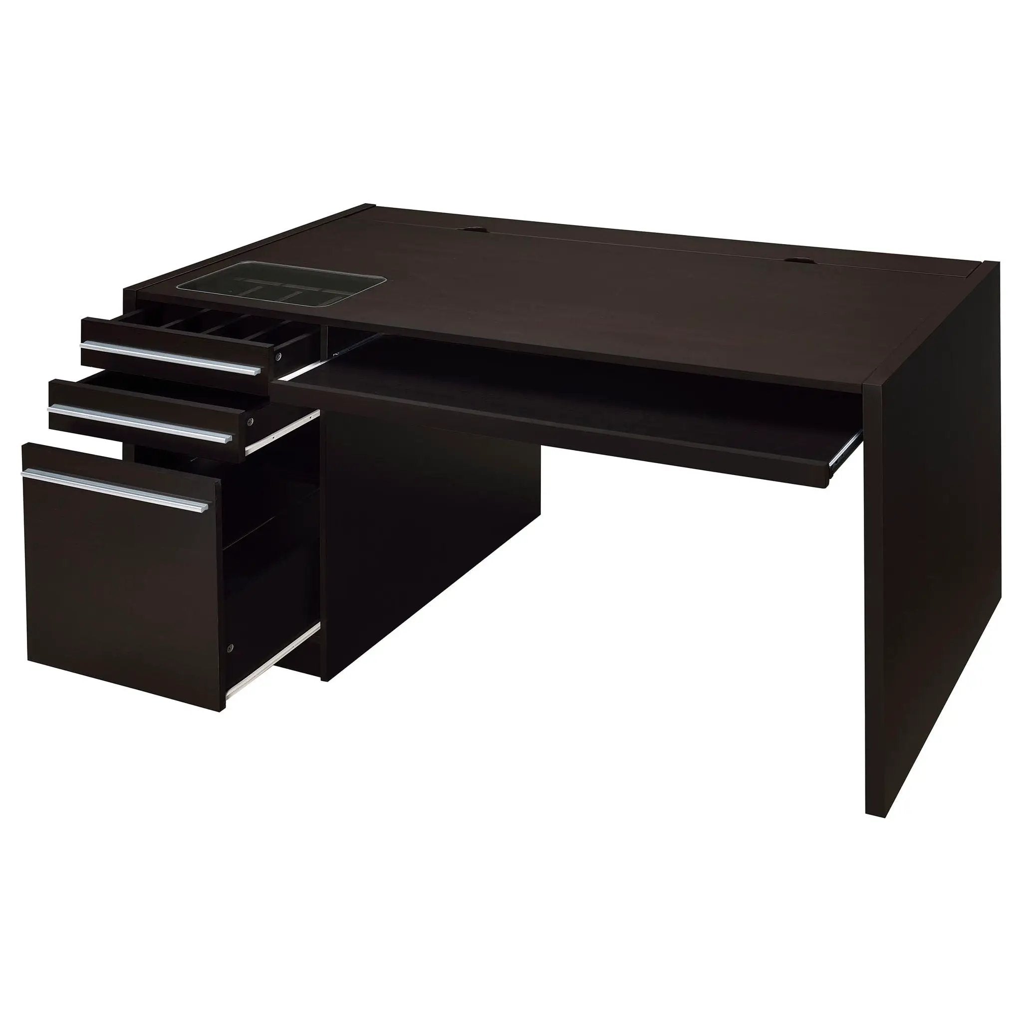 Halston - 3 Drawer Office Computer Desk With Keyboard Tray - Cappuccino by HouseOfZazla