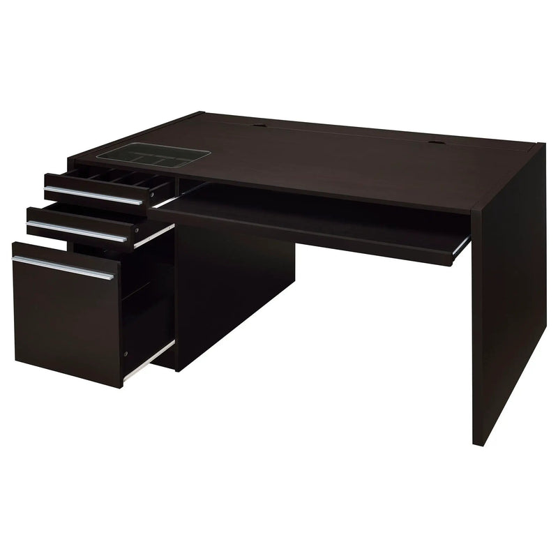 Halston - 3 Drawer Office Computer Desk With Keyboard Tray - Cappuccino by HouseOfZazla