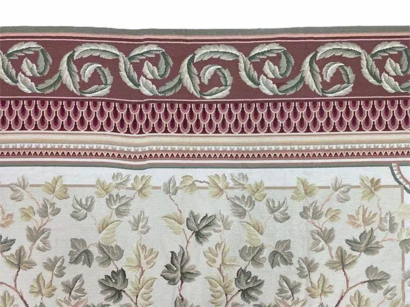 Aubusson Needlepoint Rug 9x12, Flatweave Carpet, Leaves, Wool, New, Handmade by Jewel Rugs