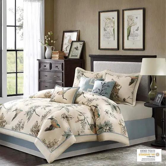 7 Piece Printed Cotton Twill Comforter Set Khaki Cal King by HouseOfZazla